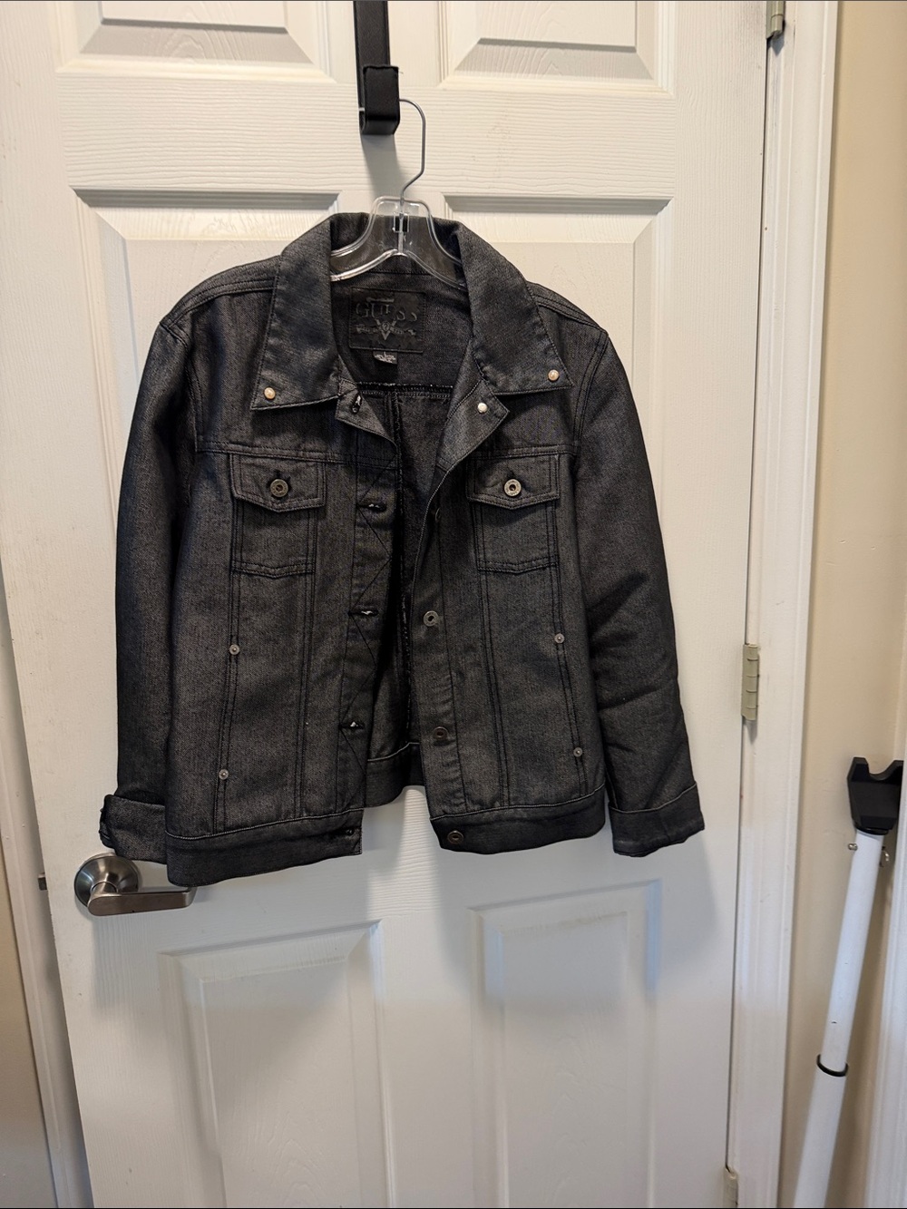 Guess Black Denim Jacket with Branded Patch